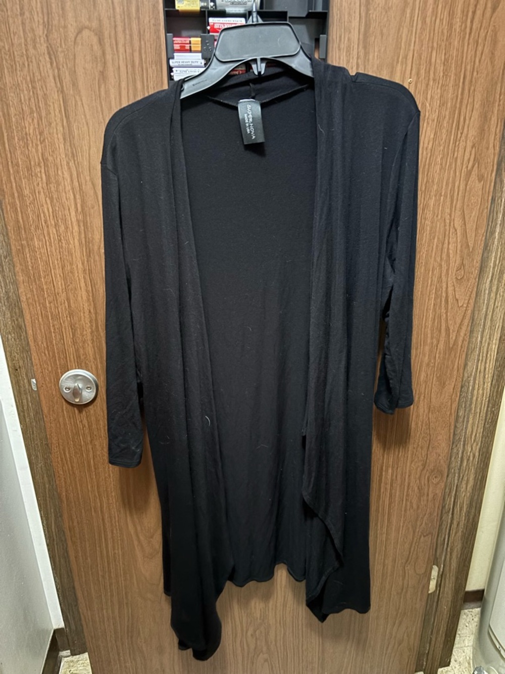 Black Super Nova Open Front Cardigan Size Large Half Sleeve Lightweight Layer